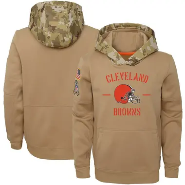 Youth Nike Cleveland Browns Khaki 2019 Salute to Service Therma Pullover Hoodie -